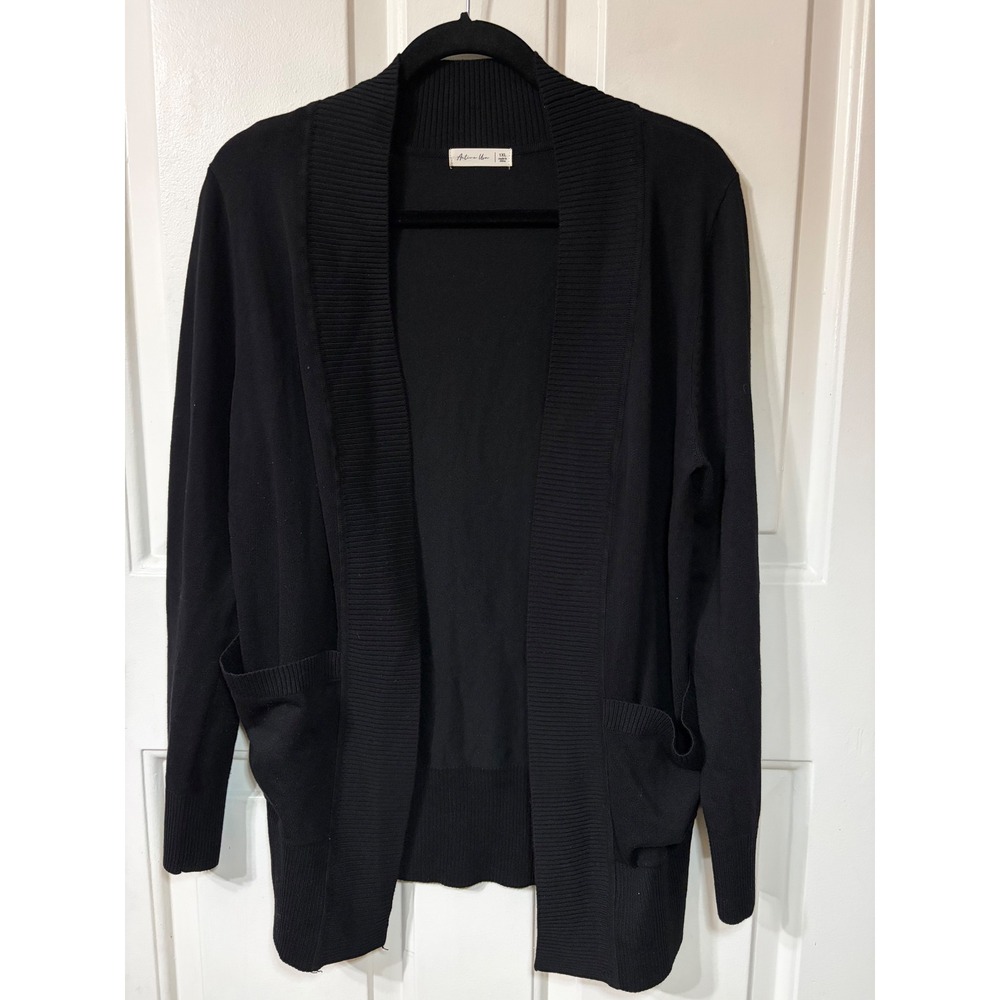 Active USA | Open Front Ribbed Pocket Cardigan | 1XL || Black|